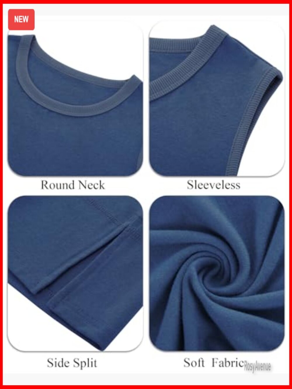 3 Pack Women's Sleeveless Tank Tops, Crewneck Summer Split Side Ribbed Trim - Picture 7 of 7